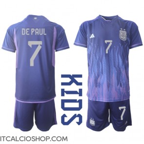 Argentina Rodrigo de Paul #7 Seconda Maglia Bambino Mondiali 2022 Manica Corta (+ Pantaloni corti)